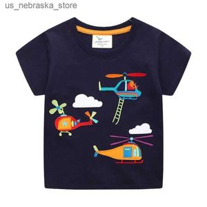 T-shirt saltanti Metri Nuovo arrivo T-shirt per ragazzi Summer Cotton Aereo Aircraft ricamo per bambini in età prescolare Top-shirt Q240418