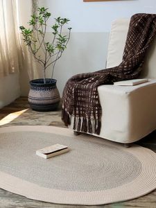 Carpets Jute Oval Carpet Hand Woven Floor Mat Living Room Teahouse Wabi-Sabi Bedroom Bed Blanket Plain Grass Japanese