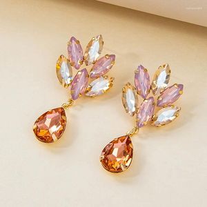 Dangle Earrings Luxury Exaggerated Deep Green Crystals Champagne Flower Big Pendant Drop For Women Fashion Jewelry Accessories