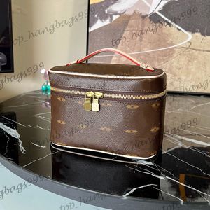 Kvinnor lyx tryckt gammal blomma fin mini fåfänga box resväska väskor m44495 blixtlås makeup kosmetisk fodral stor kapacitet topphandtag 20x13.5x12cm