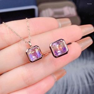 Küme Yüzükleri 925 Sterling Gümüş Jewlery Setleri Ametrine Kolye Çerçevesi Ayar Ayar Sıradan/Sportif Kokteyl Yüzüğü Gül Altın Takı