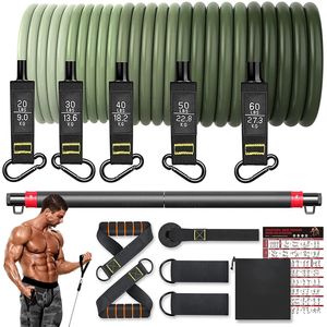 Resistance Band Set Workout Bands Exercise Band 5 Tube Fitness with Door Anchor Handles Legs Ankle Straps and Fitness Stick 240419