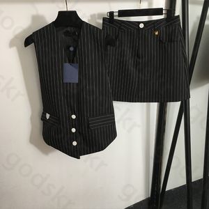 Striped Waistcoat Short Skirt Womens Fashion Designer Button V Neck Vest Jacket Sexy Hip Wrap Waist Skirt