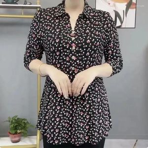 Blouses feminina Autumn-pescoço polo Floral Mulher Flor Moda Finga Moda Elegante Manga Longa Pullovers Impressa Camisa Roupas de Camisa