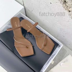 the Row Designer Shoes Rai Leather Sandals Sandal Luxury Shoes High Heel Elegant Straps Kitten Heels Slippers Slides Square Toe Fashion Party Wedding 4gfc