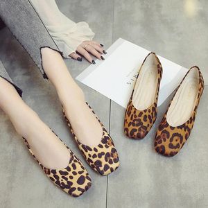 Casual Shoes Woman Fashion Leopard Suede Brown Flats Female Soft Rubber Sole Lightweight Work Office Mom Small Size 33-43