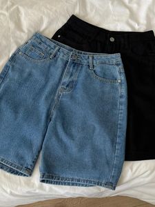 Jeans femminile colore solido semplice ginocchio semplice pantalone in denim per donne estate sottile tasca alta tasca design dritta pantaloncini casual
