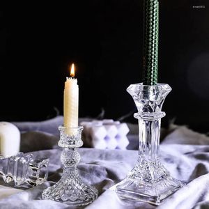 Candle Holders Dinner Wedding Ornament Party Supplies Pillar Craft Candelabra Holder Glass Tea Light Candlestick Crystal Clear