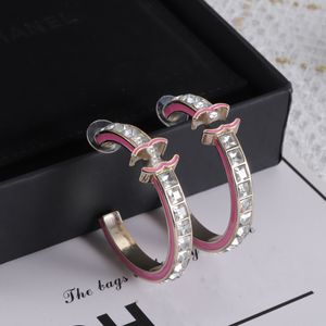 Classic Designer Earrings Stud Pink Double Letter Geometric Set Crystal Luxury Brass Earrings Wedding Gift Jewelry Accessories