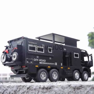 Bilar diecast modell bilar 128 arcs unimog legering husbil turnering bilmodell diecast metall offroad rv fordon modell ljud och lätt chil