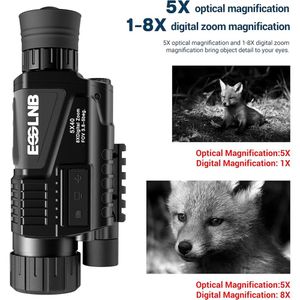 Esslnb Night Vision Monocular 5x40 com 15t ftl cdt, reprodução de fotos e vídeos, cartão de 16 GB, escopo de visão noturna digital para caça e vigilância