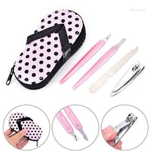 Kits de arte na unha 4 peças manicure em estojo de sandália PU com caixa de viagens de viagem Cuidado com tesoura Clipper Scissors Pedicure Tool Pedicure