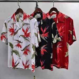 Camisas casuais masculinas preto branco wacko maria havai praia masculino mulher de boa qualidade paraíso impressão de pássaros soltos camisetas de verão