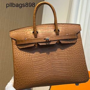 Designer Maya Handmade 7A Bikns vera pelle Mista marrone dorata Faced Crocodile Skin Womens da 25 cm Handsewn Highzq7e