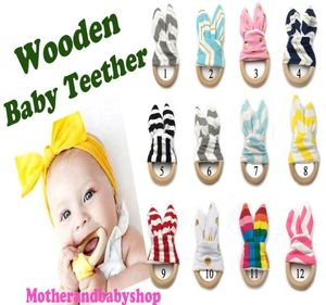 Wooden Teether Baby Wood Circle With Rabbit Ear Fabric Newborn Teeth Practice Toys Training Ring Animals wooden Teether for kids5236657