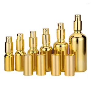 Bottiglie di stoccaggio 50 pezzi Gold Glass Bottle Packaging Cosmetico Serum Pompa Atomizzatore spray 10ml-100ml