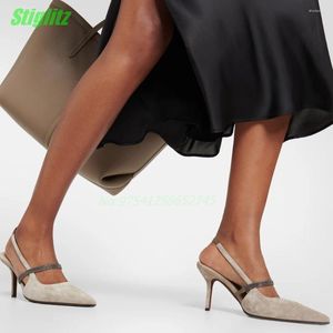 Klänningsskor mocka kortfattade pumpar Slingback Stiletto Heel pekade tå Solid Women's Fashion Spring Strappy Elegant pendling dagligen