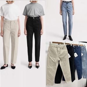Kvinnors jeans kvinnor fyra färger denim byxor hög midja lätt avsmalnande beskuren kvinnlig streetwear