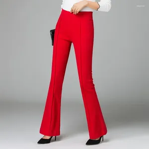 Jeans femminili donne si allungano lungo allungamento rosso gamba larga pantaloni retrò per ufficio inverno autunno lavoro