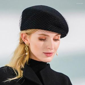 Boinas x4183 feminino de lã doce personalidade Captin Basin Cap véu decore o fascinador fascinador chapé de balde de borda plana BIM
