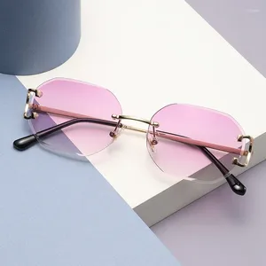 Óculos de sol Poligon Shape Sol Glasses para mulheres sem aro Borda cortada Anti-reflexivo Driving Mountainering Sunglass