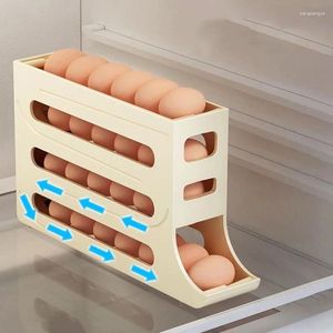 Kök förvaring 2st Slide Type Egg Rolling Rack Kylskåp Box Egg Bibehåller färskhet Dispenser Kylskåpsbehållare