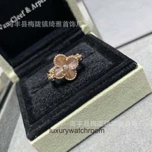 High End jewelry rings for vancleff womens CNC Clover Laser+Red Flipped Ring for Womens Fashion Thick Plating Original 1:1 With Real Logo