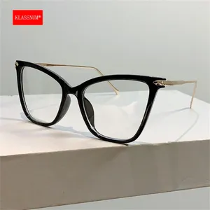 Sunglasses KLASSNUM Women Transparent Computer Glasses Vintage Cat Eye Anti-blue Light Shades Eyeglasses Oversize Frame Flat Mirror Eyewear