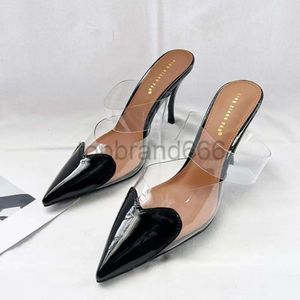 Dress Shoes PVC Women Mules Pointed Toe Slip On Patchwork Hearts Patent Leather Elegant Thin High Heel Slip On Lady Pump