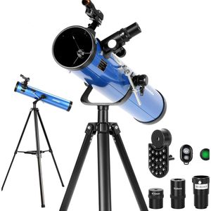 AOMEKIE Reflective Telescope for Adult Beginners in Astronomy - 76mm/700mm with Phone Adapter, Bluetooth Controller, Tripod, Detector, and Moon Filter Included