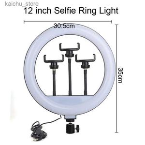 Ciągłe oświetlenie 12-calowe 30-cm Pierścień LED LED Selfie Dimmable YouTube Kamera fotograficzna Makijaż telefonu komórkowego Makijaż na miejscu Hurtowy Y240418