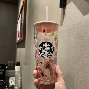 Vattenflaska Den senaste 20oz Starbucks Double Glass Mug Cherry Straw Starbucks kaffekopp och stöd anpassad logotyp L48
