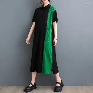 Party Dresses Japanese Korea Style Patchwork Pockets Chic Black Summer Blouse Dress Office Lady Work Fashion Women Casual Long