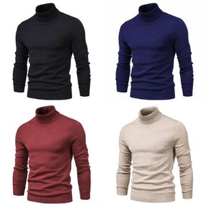 Turtleneck de inverno suéters grossos mensagens casuais pescoço de cor sólido qualidade de suéter quente slim masculino masculino macho