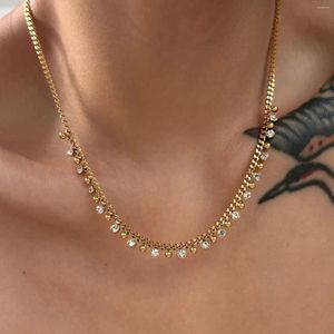 Kedjor mode zirkonhalsband för kvinnor guld färg rostfritt stål krage hals. 2024 trend goth smycken gåvor