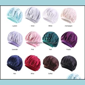 Beanie/Skull Caps Big Size Silk Satin Bonnet Night Sleep Cap Hat For Women Best Quality Pure Color Wear Head er Beautif Hair Accessori OT8OC