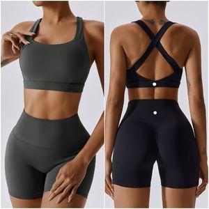 LL8047 Outfit da yoga da donna Due pezzi Suit Vestinoso+Pantaloni Escerrare l'usura fitness a fitting da corsa elastico Allenamento sportivo in alto in vita