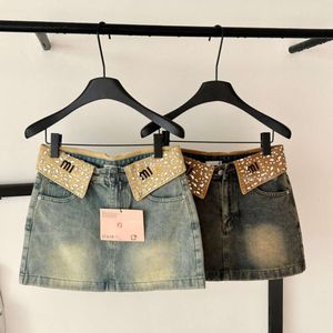 Krótka spódnica Diamentowe sukienki dżinsowe sukienki letnia designerka z koralikami Miniskirt moda Y2K A-line