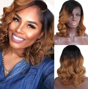 Short Bob Brazilian Vergine Human Hair Wigs Ombre Two Tone Tone Tone colore Body Wave Front Wig Full Loce Human Hair Gluless6315744