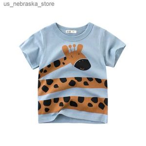 T-shirts 2024 Summer Cartoon Print Boys Girls T Shirt Giraffe Lion Monkey Short Sleeve Boy T-Shirts Kids Clothes Toddler Cotton Tops 10Y Q240418