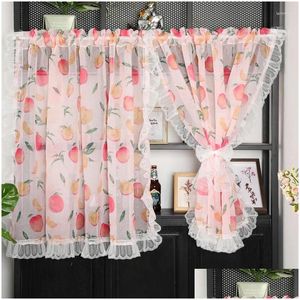 Gardin draperier koreanska kort curtan för kök litet fönster rosa persika tryck tle kaffe halva gardiner skåp dolda dropp del dhqu0