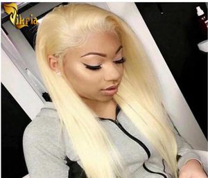 Silkeslen Straight 613 Blond 13x4 Spets Front Wig Full Lace Human Hair Wig Remy Hair With Baby Hair Transparent Spets för Black Women3029808