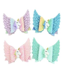 Ins baby girls wings glitter unicorn bowknot hairpin children princess cartoon rainbow barrettes diy hairclipキッズヘアクリップヘッドW2741319