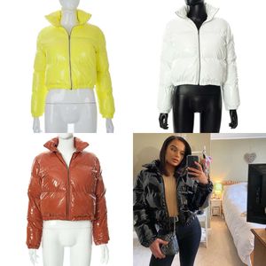 Jacket Puffer Cropped Parka Bubble Coat Winter Women Fashion Y2K Long Sleeve Clothing Black PU Leather Veste Femme11