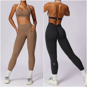 LL8605 WOMENS YOGA OUTFIT SET DUE PANTANI PANTASTRO PATTURA PRETTRE PERCORSE SPORT GYM GUNZIONE PANNT PANT ELASSIONE ELASSIONE SPORTICA SPORTICA ALTA