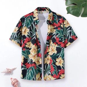 Camisas casuais masculinas Menas de moda de moda de verão Diário Camisa diária de desenhos animados impressão de desenho de luva curta solta Tops de praia