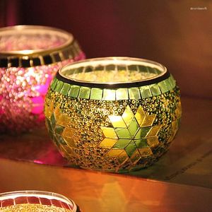 Держатели свечей 2PCS Европейский ретро -мозаичный стеклянный романтический романтический ужин с свечами Кубок свечей