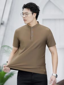 Summer Men Polo Shirt Short Sleeve Classic Henley Shirts Quick Dry Nylon Ice Silk Polos Men Golf T-shirt Plus Size 8xl 240417