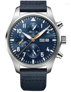 Zegarek luksusowe męskie piloci mechaniczni obserwuj automatyczne niebieskie tarcze płótno czarna brązowa skóra Masculino