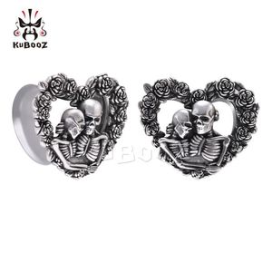 Kubooz Edelstahlschädel Rose Heartshaped Ohrstöpsel Tunnel Body Schmuck Piercing Ohrring Messgeräte Expansionen 825 mm 1756907